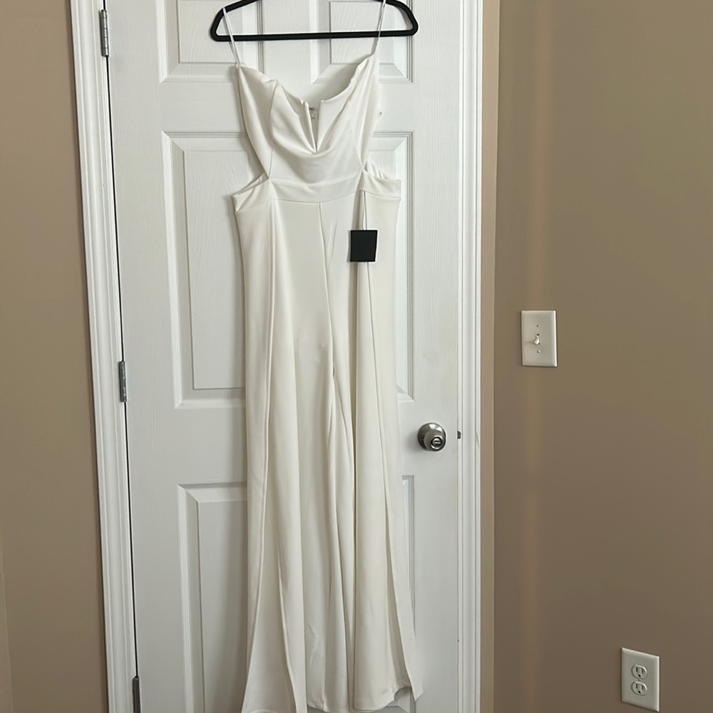 Lulus White Jumpsuit with Side Cut Outs and Leg Slit — NWT